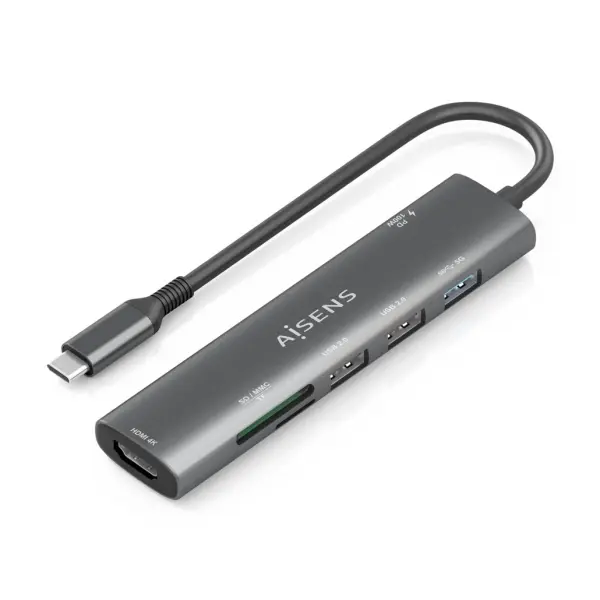 Aisens USB-C Dock 7 en 1 - USB-C a 1xHDMI - 2xUSB-A 2.0 - 1xUSB-A 3.0 - 1xUSB-C 100W - 1xSD - 1xMicr