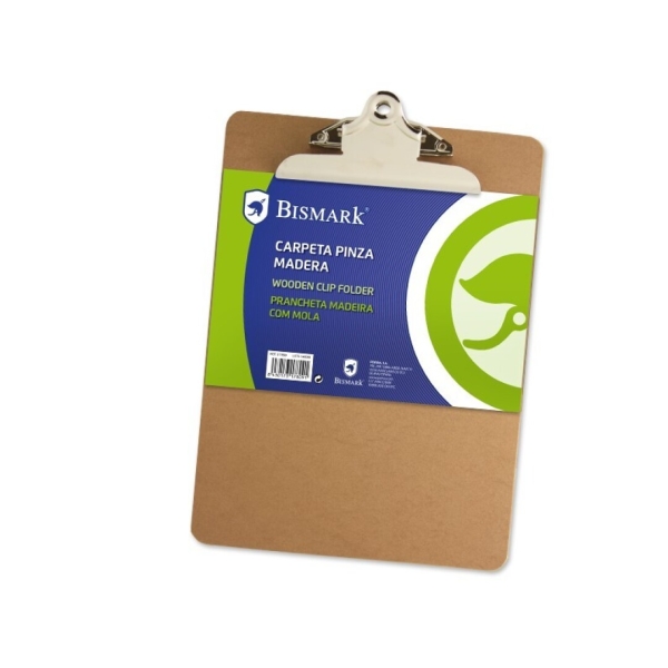 Bismark Carpeta Sujetapapeles con Base de Madera y Pinza Metalica - Formato A5