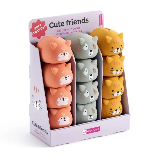 Miquel Rius Back2Fun Animales Cute Expositor con 12 Monederos de Silicona - 4 de cada Modelo de Anim