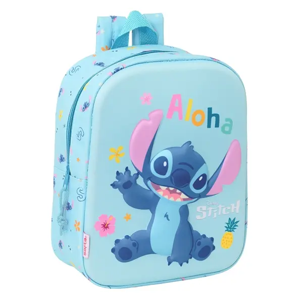 Safta Stitch Mochila Guarderia 3D - Asa de Mano - Compartimento Principal con Cremallera - 22x27x10c