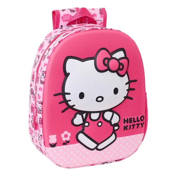 Safta Hello Kitty Mochila 3D - Asa de Mano - Portabotellas Lateral - 27x33x10cm - Color Rosa