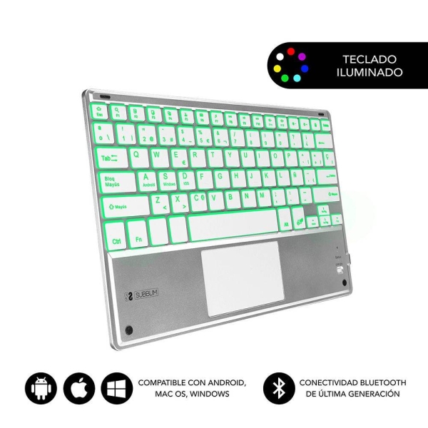 Subblim Teclado Retroiluminado Ultrafino SMART BT - TouchPad - Iluminación Hasta 7 Colores Ajustabl