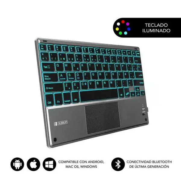 Subblim Teclado Retroiluminado Ultrafino SMART BT - TouchPad - Iluminación Hasta 7 Colores Ajustabl