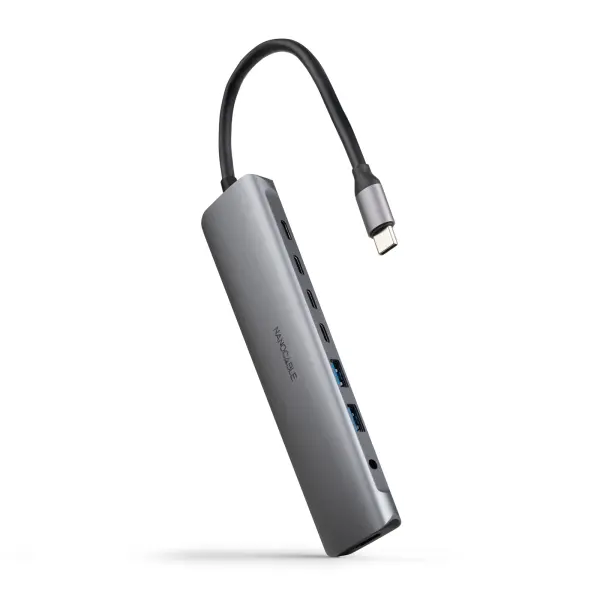 Nanocable HUB USB-C 8 en 1 - Conversor USB-C 3.1 a 2 x USB-A 3.0 + 3 x USB-C 3.0 + USB-C PD 100W + H