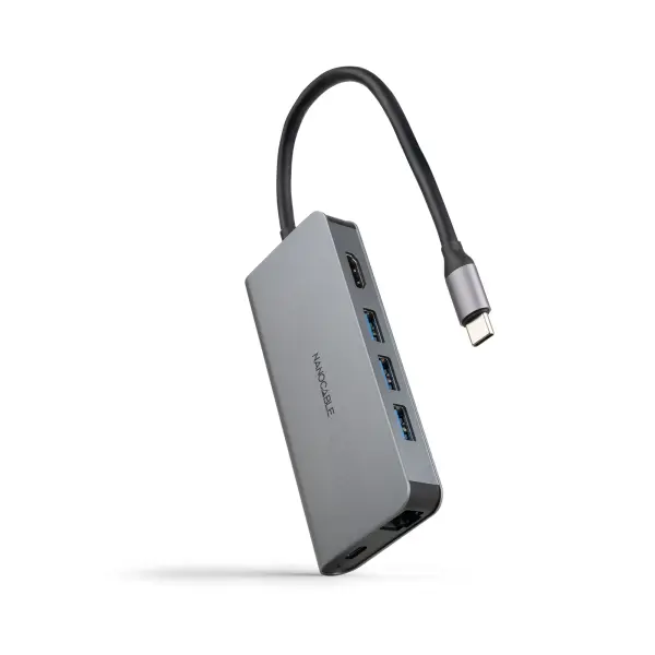 Nanocable HUB USB-C 8 en 1 - Conversor USB-C 3.1 a 3 x USB-A 3.0 + USB-C PD 100W + HDMI 4K@60Hz + RJ