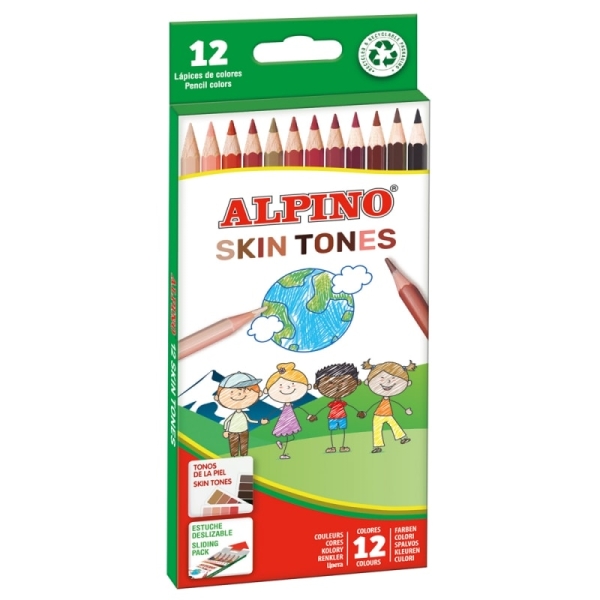 Alpino Skin Tones Pack de 12 Lapices de Colores Hexagonales - Mina de 3mm - Resistente a la Rotura -