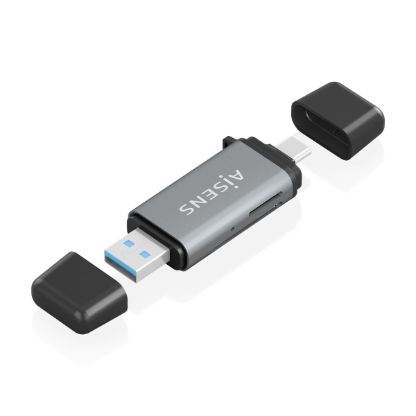 Aisens Lector de Tarjetas USB-A y USB-C 3.1 Gen1 - Compatible con SD, Micro SD, MMC, RS-MMC, MMC Mic