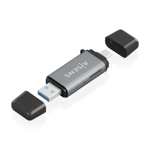 Aisens Lector de Tarjetas USB-A y USB-C 3.1 Gen1 - Compatible con SD, Micro SD, MMC, RS-MMC, MMC Mic