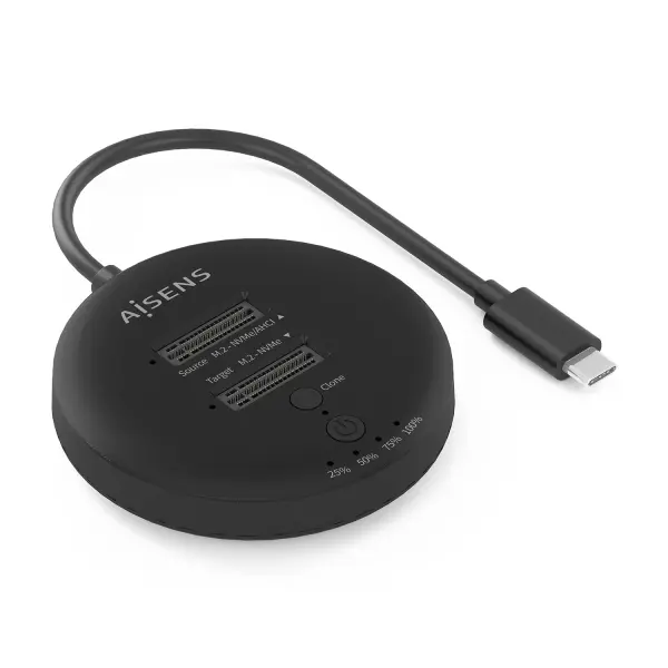 Aisens ASDS-2M2N05 Estacion de Docking de Doble Bahia M.2 NVME a USB-C 3.2 Gen2x2 - Clone - Color Ne