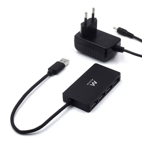 Ewent Hub USB 4 en 1 - Alimentacion Externa - USB 3.2 Gen1 - Cable de 52.5cm - Color Negro