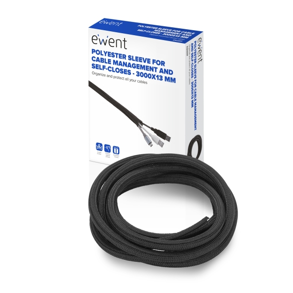 Ewent Manguito Organizador de Cable Polyester - Auto Cierre - 3m - 13mm - Color Negro