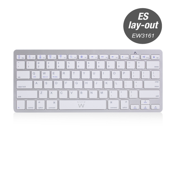 Ewent Teclado Inalambrico - 2x Baterias AAA - Disposicion QWERTY ES - Ultradelgado - Bluetooth - Col