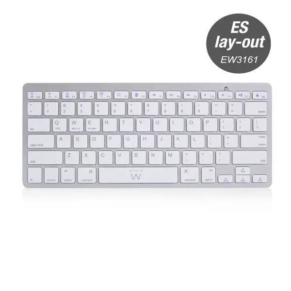 Ewent Teclado Inalambrico - 2x Baterias AAA - Disposicion QWERTY ES - Ultradelgado - Bluetooth - Col