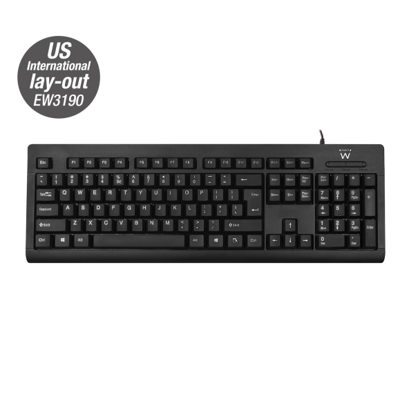 Ewent Teclado con Cable USB - Perfil Delgado - Patas Ajustables - Disposicion Inglesa QWERTY US - Ca