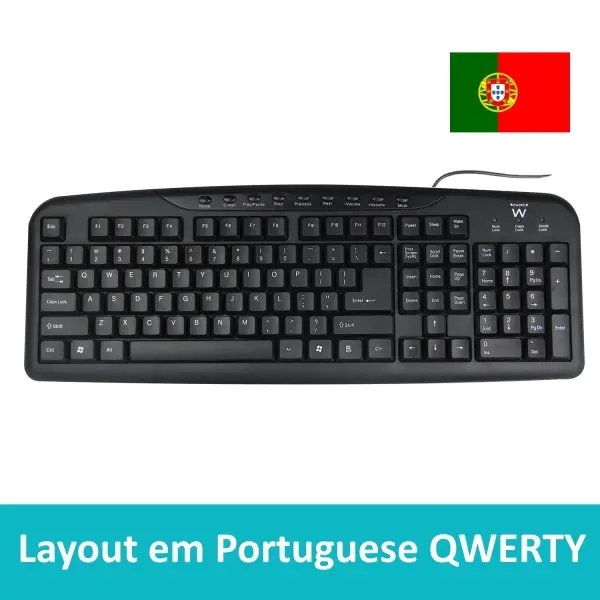 Ewent Teclado con Cable USB - Disposicion Portuguesa QWERTY PT - Plastico ABS - Teclas Silenciosas -