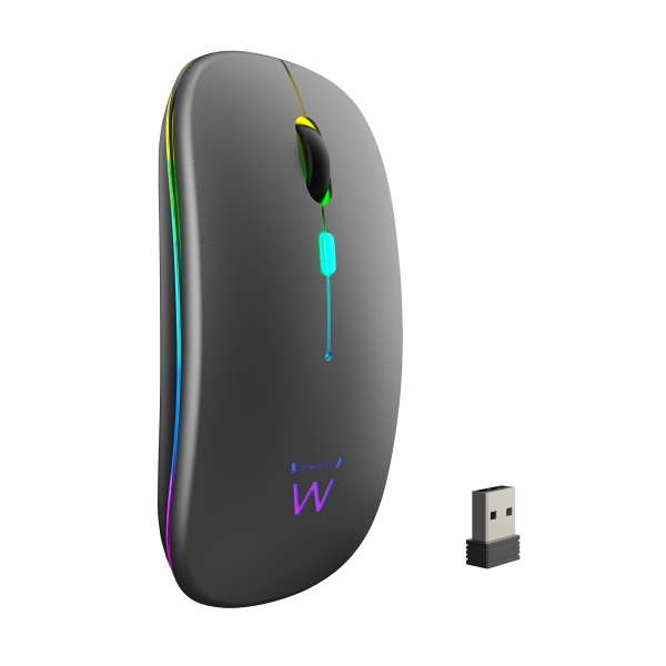 Ewent Raton Inalambrico - Receptor USB-A de 2.4GHz- Bluetooth 5.1 - Recargable - Luces RGB - 4 Boton