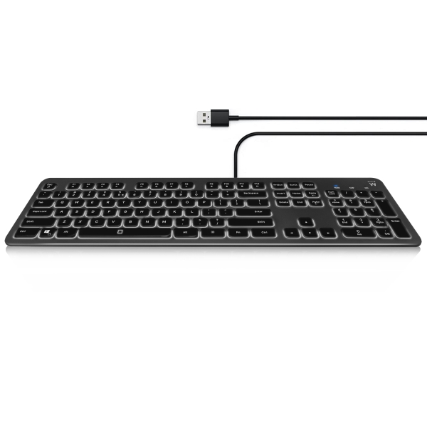 Ewent Teclado con Cable USB - Disposicion Italiana QWERTY IT - Retroiluminacion - Teclas de Bajo Per