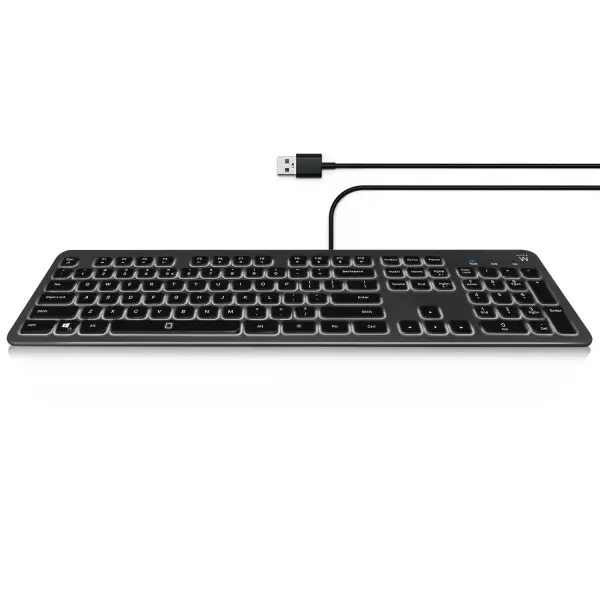 Ewent Teclado con Cable USB - Disposicion Italiana QWERTY IT - Retroiluminacion - Teclas de Bajo Per