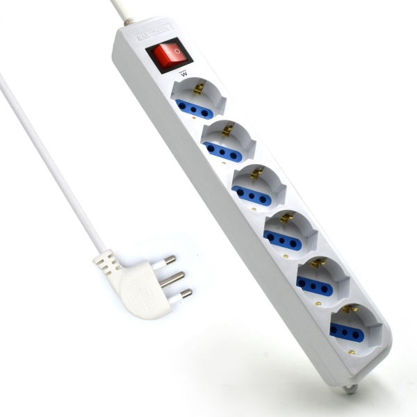Ewent Regleta con 6 Tomas Tipo L/F (Schuko) de 10/16A - Interruptor On/Off - Proteccion contra Sobre