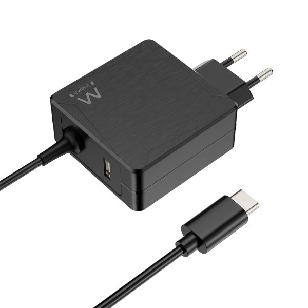 Ewent Cargador de Pared USB-C de 65W - Power Delivery - USB-A Extra - Cable de 1.5m - Proteccion Ele