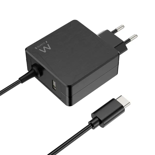 Ewent Cargador de Pared USB-C de 65W - Power Delivery - USB-A Extra - Cable de 1.5m - Proteccion Ele