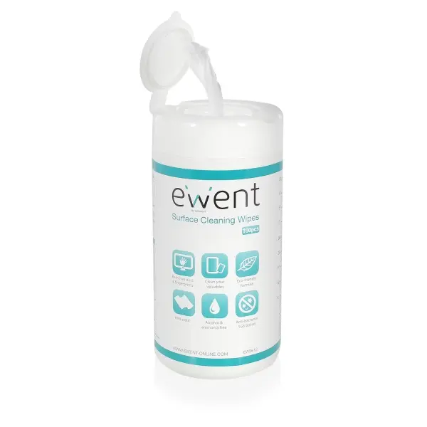 Ewent Toallitas de Limpieza para Pantallas - Antibacteriano - Antiestatica - Sin Alcohol - Color Bla
