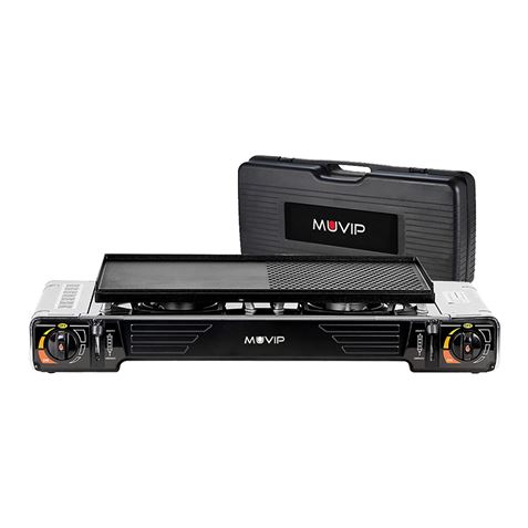 Muvip Cocina de Gas Portatil 2 Fuegos - Doble Bombona - Encendido Automatico - Quemador de Aluminio 