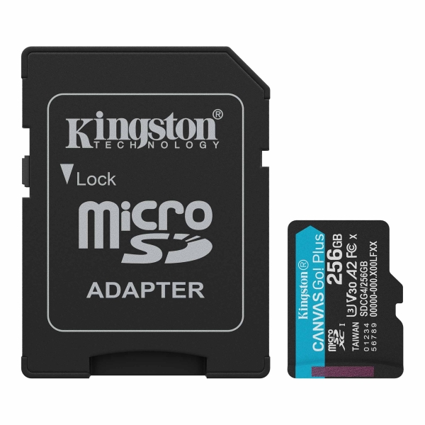 Kingston Tarjeta Micro SDXC 256GB UHS-I U3 V30 Clase 10 200MB/s Canvas Go Plus con Adaptador
