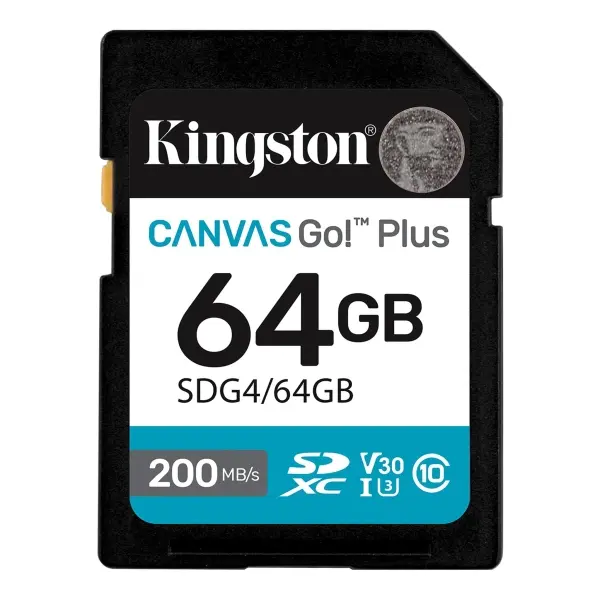 Kingston Tarjeta SDXC 64GB UHS-I U3 V30 Clase 10 200MB/s Canvas Go Plus