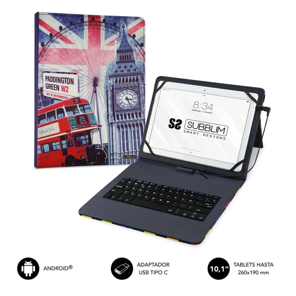 Subblim Keytab Pro USB - Teclado con Funda Universal para Tablets - Comodidad y Flexibilidad al Escr