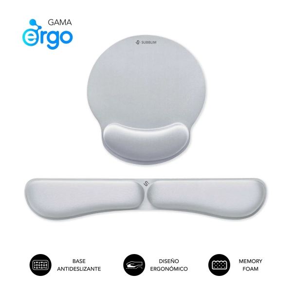 Subblim Pack Ergo MemoryFlex Alfombrilla Ergonomica para Raton y Reposamuñecas Teclado - Espuma Ela