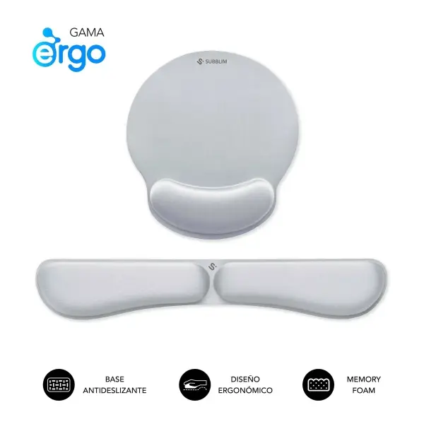 Subblim Pack Ergo MemoryFlex Alfombrilla Ergonomica para Raton y Reposamuñecas Teclado - Espuma Ela