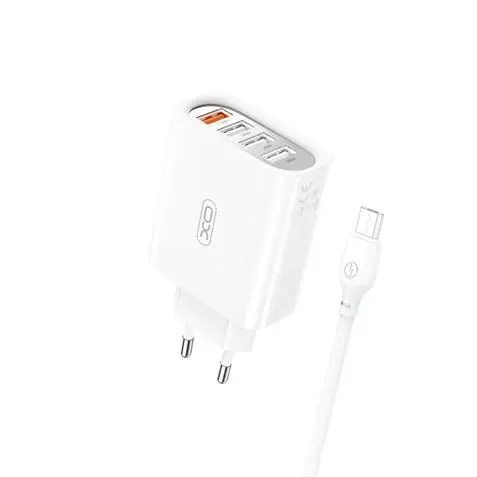 XO L100 Pack Cargador de Corriente 18W - 4x USB-A - Proteccion Intelifente + Cable USB-A a MicroUSB 