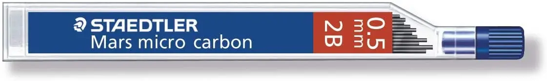 Staedtler Mars Micro Carbon 250 Tubo de 12 Minas de Grafito - Dureza 2B - Trazo 0.5mm - Alta Resiste