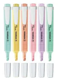 Stabilo Swing Cool Pastel Pack de 6 Marcadores Fluorescentes - Cuerpo Plano - Punta Biselada - Trazo