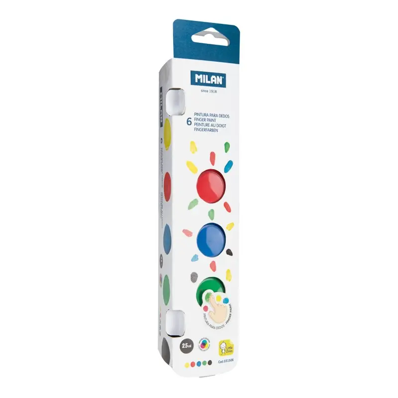 Milan Pack de 6 Botes de Pintura para Dedos - 25 ml - Facil Aplicacion - Mezclable - Colores Surtido
