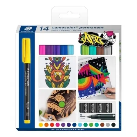 Staedtler Lumocolor 317 Pack de 14 Rotuladores Permanentes - Punta Media Redonda - Trazo 1mm Aprox -