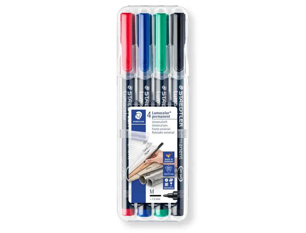 Staedtler Lumocolor 317 Pack de 4 Rotuladores Permanentes - Punta Media Redonda - Trazo 1mm Aprox - 