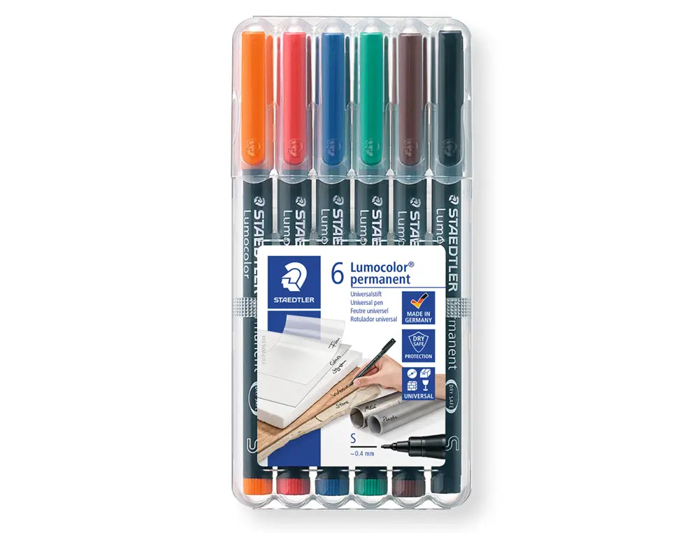 Staedtler Lumocolor 317 Pack de 6 Rotuladores Permanentes - Punta Media Redonda - Trazo 1mm Aprox - 
