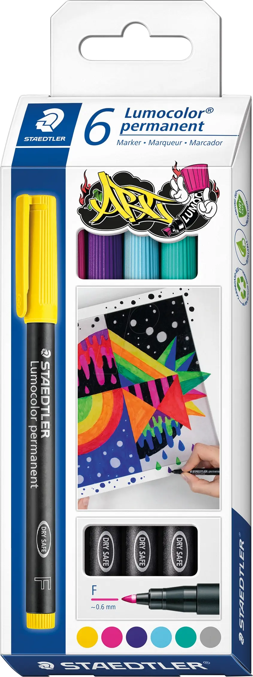 Staedtler Lumocolor 318 C6 Pack de 6 Rotuladores Permanentes - Trazo de 0.6mm Aprox - Secado Rapido 