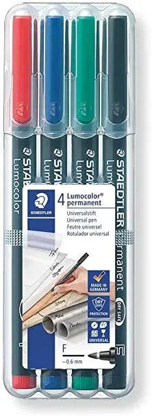 Staedtler Lumocolor 318 Pack de 4 Rotuladores Permanentes - Punta Fina Redonda - Trazo 0.6mm - Capuc