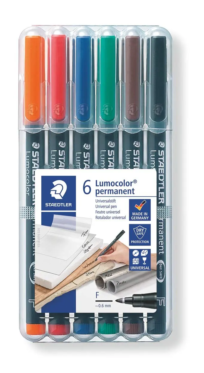 Staedtler Lumocolor 318 Pack de 6 Rotuladores Permanentes - Punta Fina Redonda - Trazo 0.6mm - Capuc