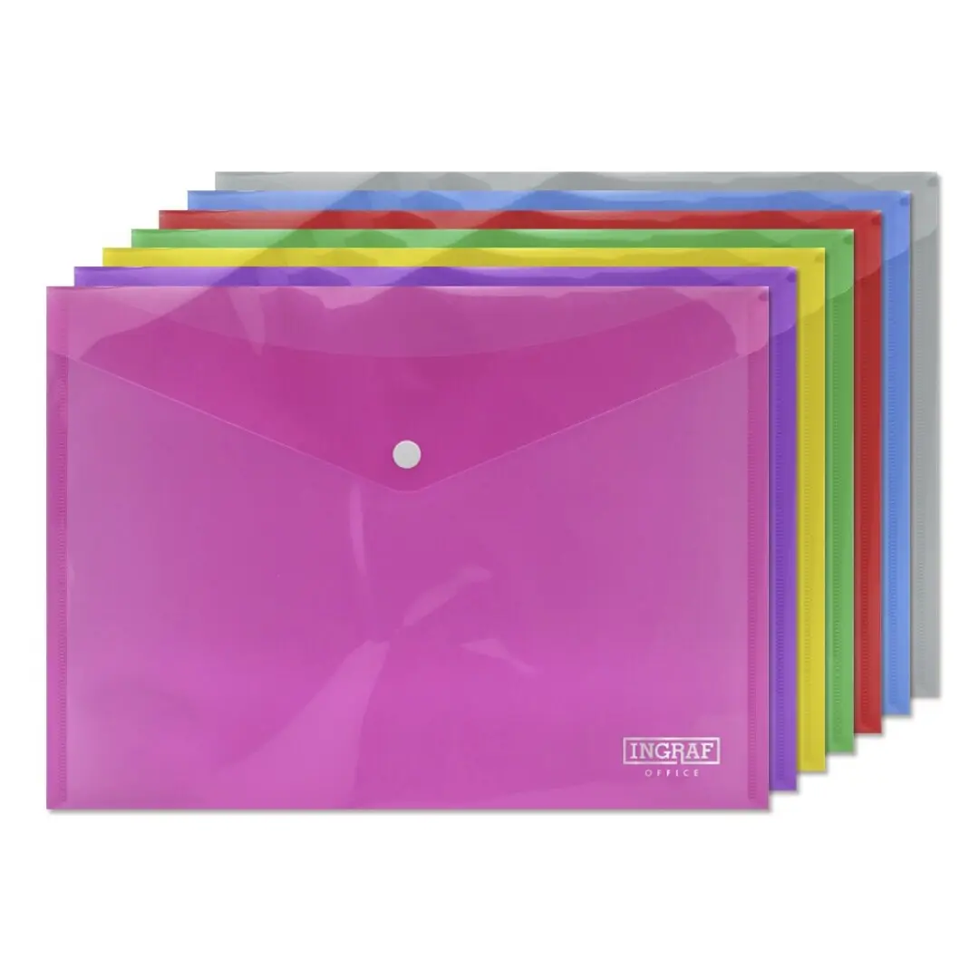 Ingraf Pack de 10 Sobres con Cierre de Broche - Polipropileno - Tamao A4 - Colores Surtidos