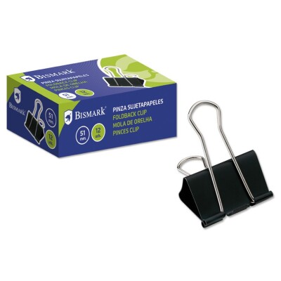 Bismark Pinza Sujetapapeles Metalica de 51mm - Pala Abatible - Color Negro