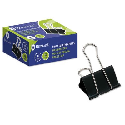 Bismark Pinza Sujetapapeles Metalica de 41mm - Pala Abatible - Color Negro
