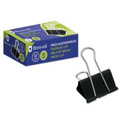 Bismark Pinza Sujetapapeles Metalica de 32mm - Pala Abatible - Color Negro