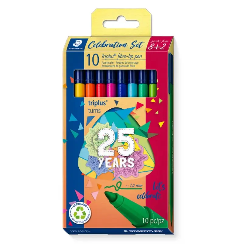 Staedtler Triplus Color 323 Pack de 10 Rotuladores de Punta Fina - Trazo 1mm Aprox - Tinta Base de A