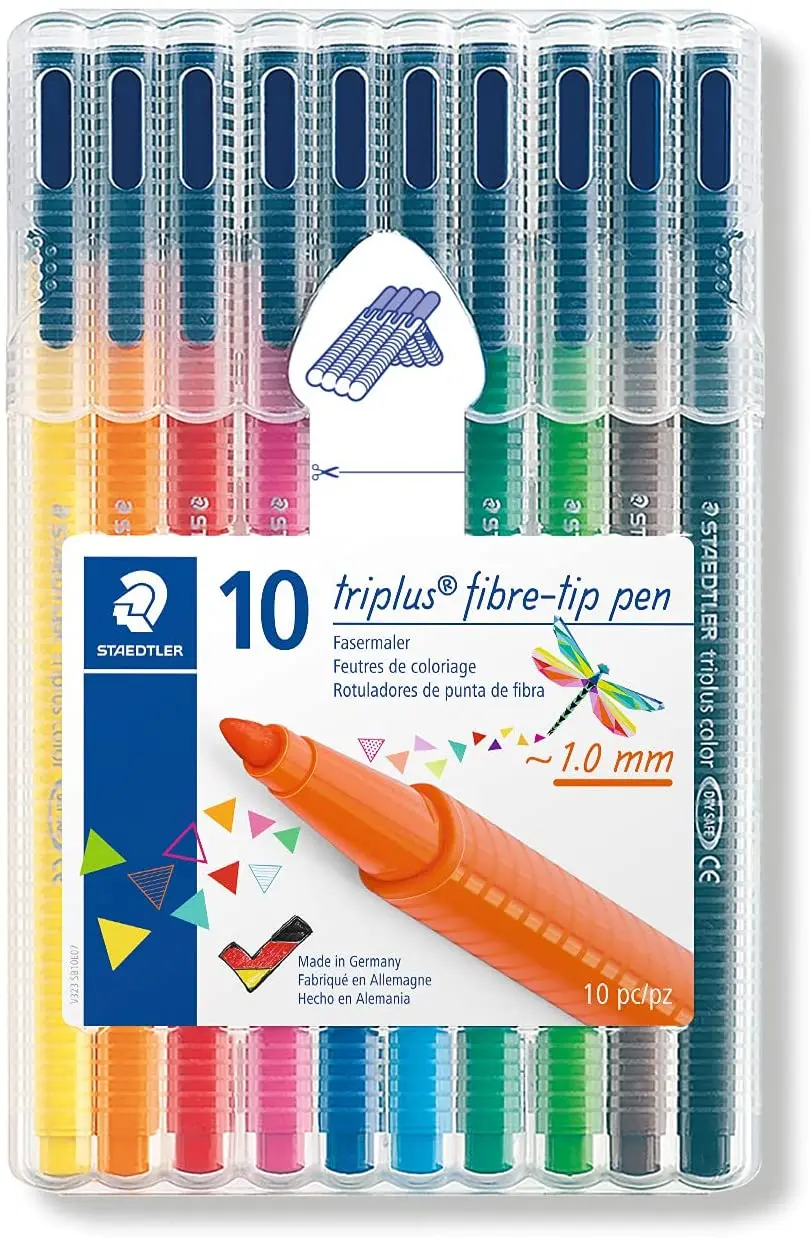 Staedtler Triplus Color 323 Pack de 10 Rotuladores de Punta Fina - Trazo de 1mm Aprox - Tinta Base d