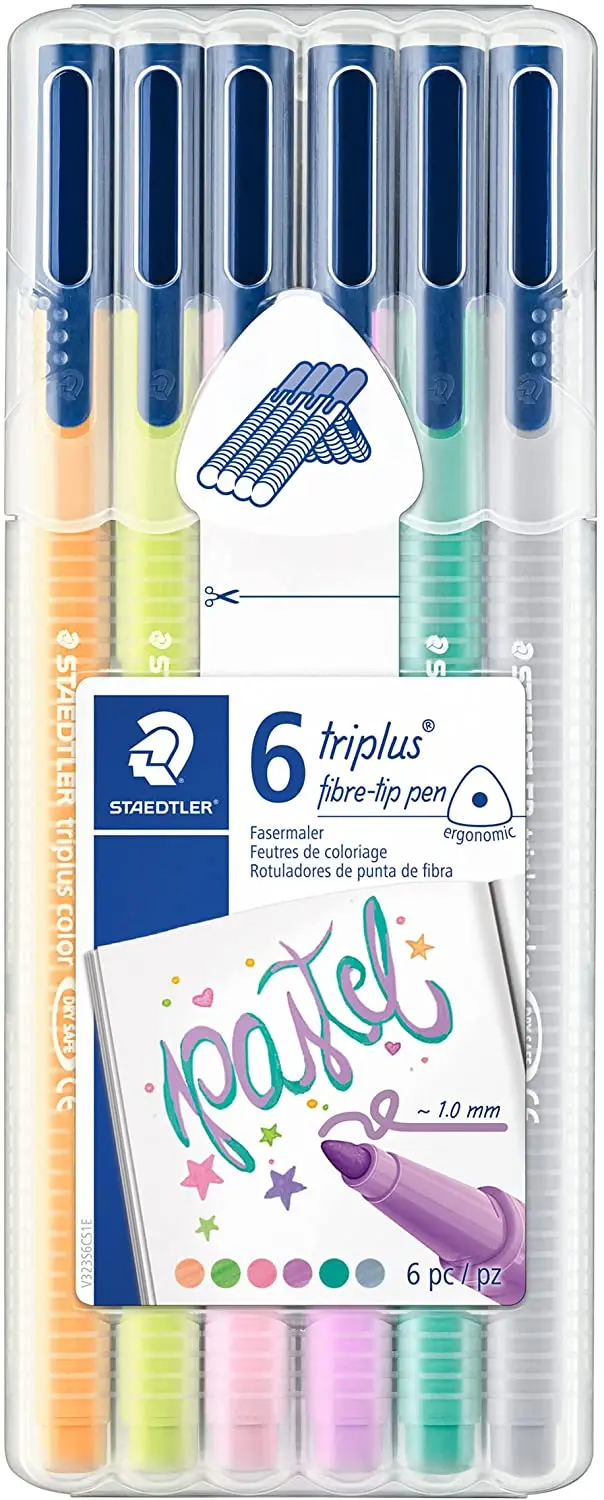 Staedtler Triplus Color 323 Pack de 6 Rotuladores de Punta Fina - Trazo 1mm Aprox - Tinta Base de Ag