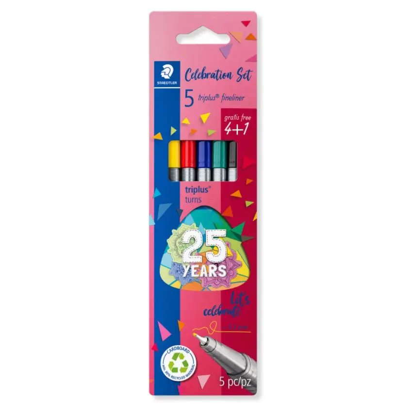 Staedtler Triplus Fineliner 334 Pack de 5 Rotuladores de Punta Fina - Trazo 0.3mm Aprox - Tinta Base